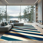 Contemporary Navy Blue Beige Abstract Diagonal Stripe Rug