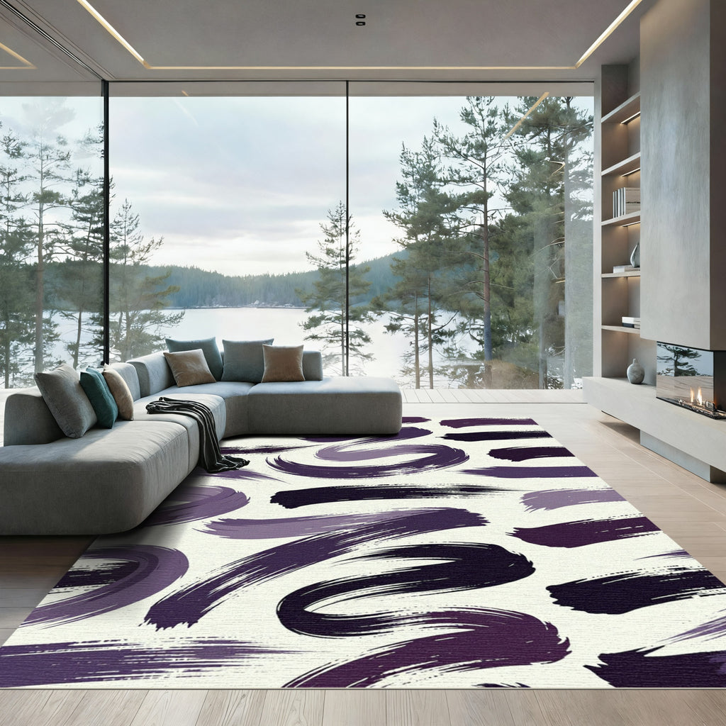 Abstract Plum Brush Stroke Wave Rug