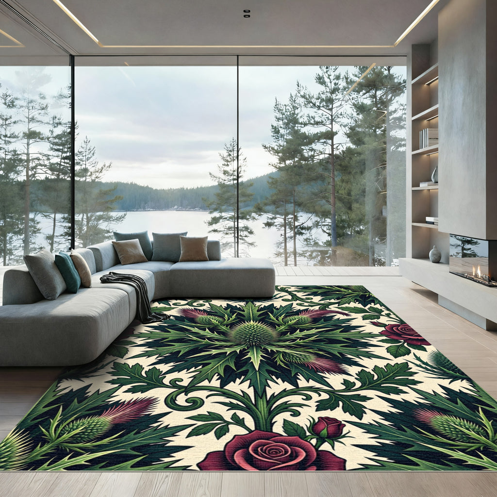 Gothic Thistle and Rose Botanical Art Rug