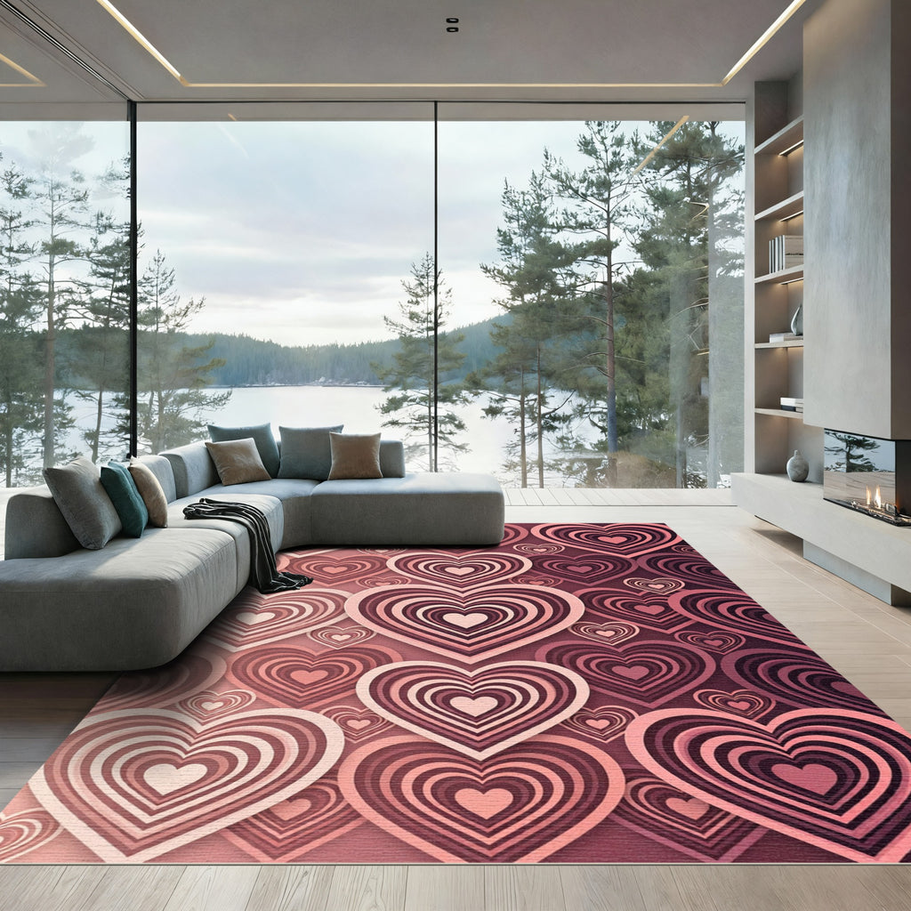 Pink Gradient Concentric Heart Pattern Rug