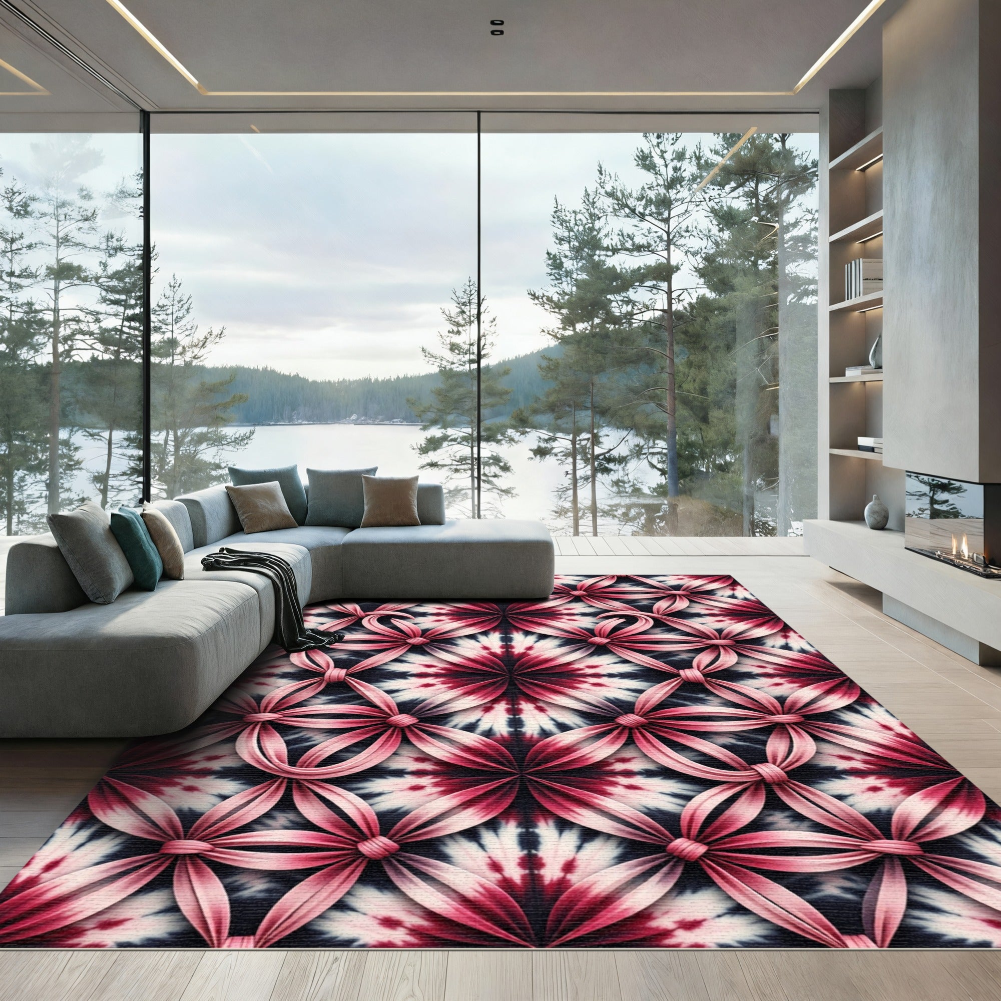 Pink Ribbon Tie Dye Mandala Rug