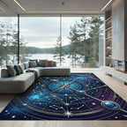 Celestial Navy Blue Starry Compass Rug