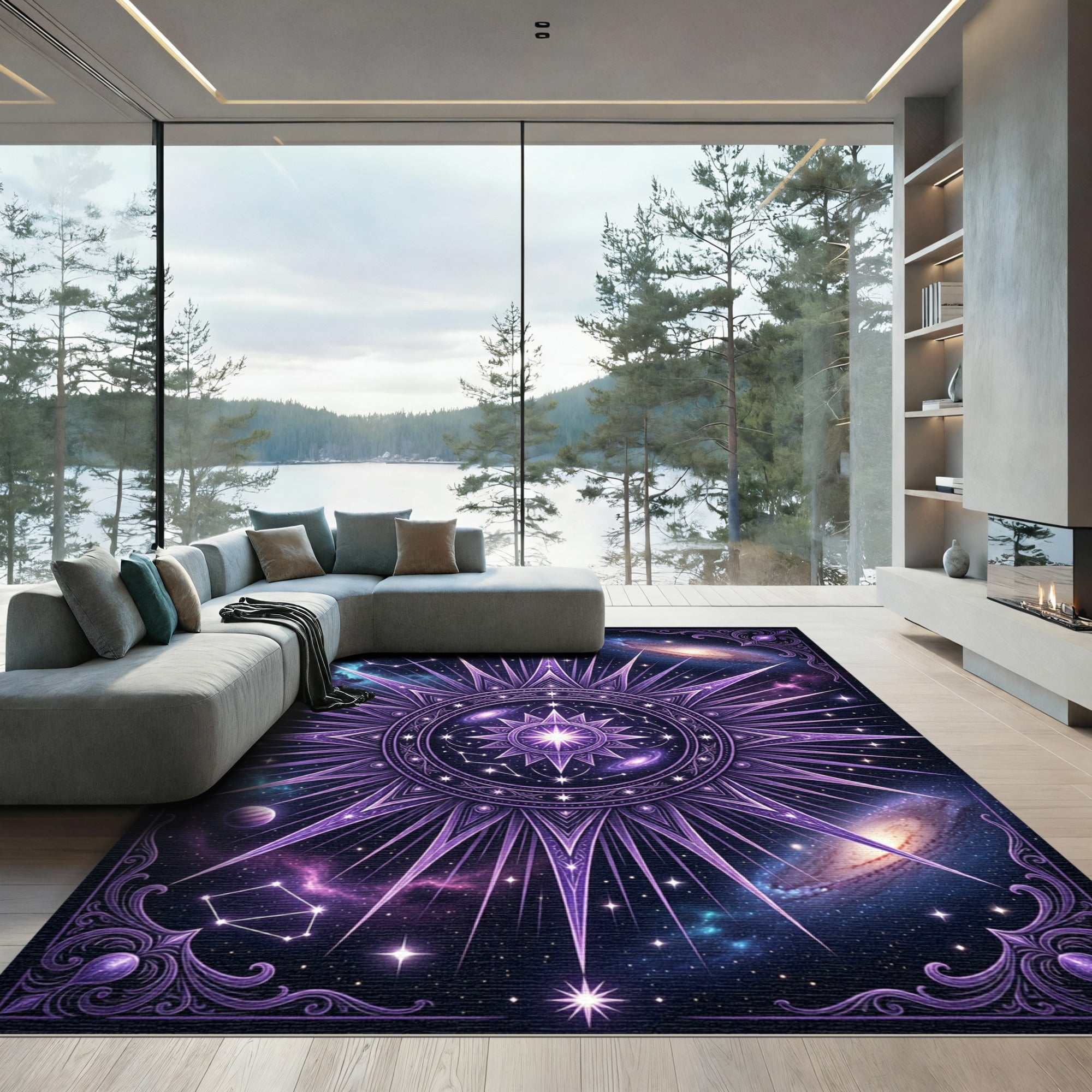 Celestial Violet Galaxy Star Mandala Rug
