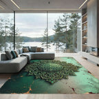 Elegant Emerald Filigree Scroll Medallion Art Rug