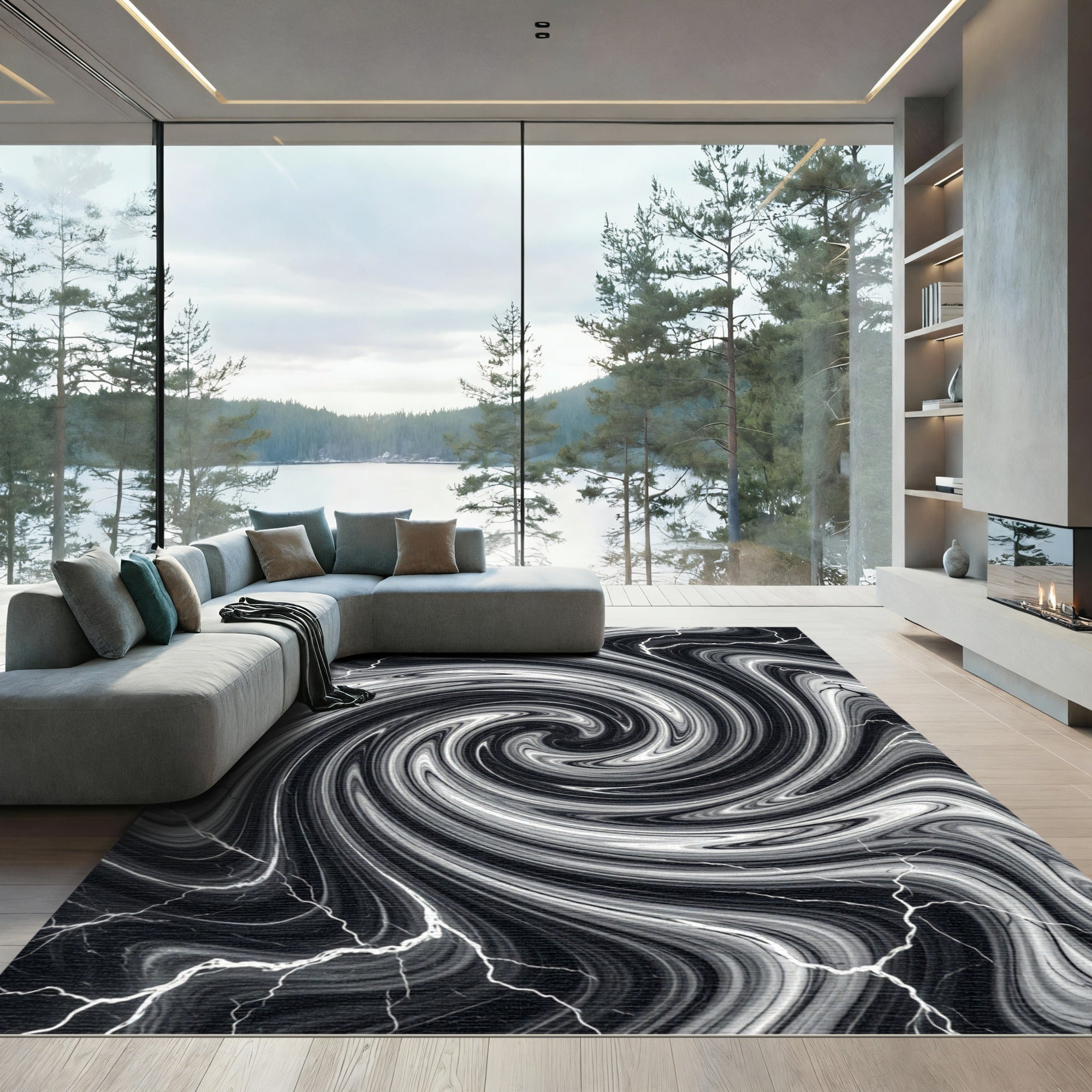 Monochromatic Swirl Marble Effect Rug