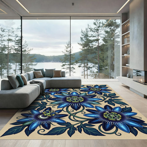 Art Nouveau Sapphire Passion Flower Botanical Rug