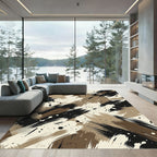 Abstract Brown Black Splatter Brush Strokes Rug