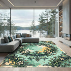 Vintage Sage Floral Wreath Bows Rug