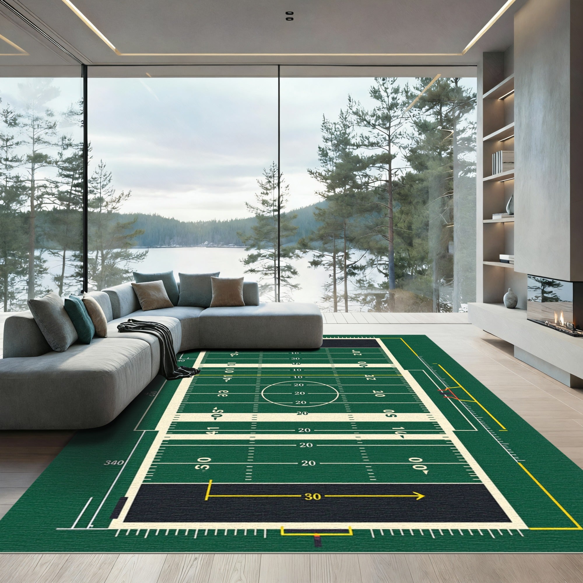 Gridiron Field Line Grass Green Rug