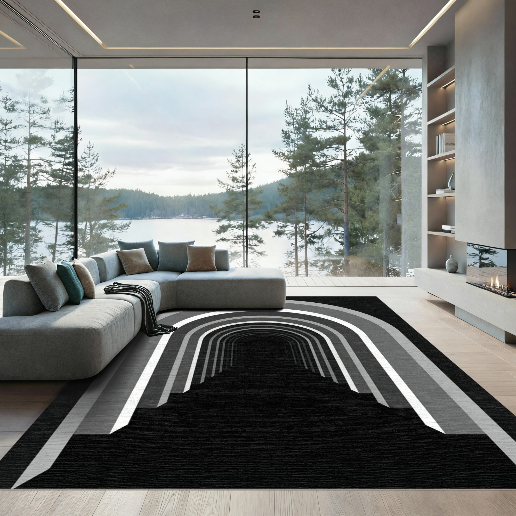 Monochromatic Infinity Tunnel Archway Abstract Rug