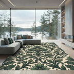 Emerald Botanical Damask Scroll Foliage Rug