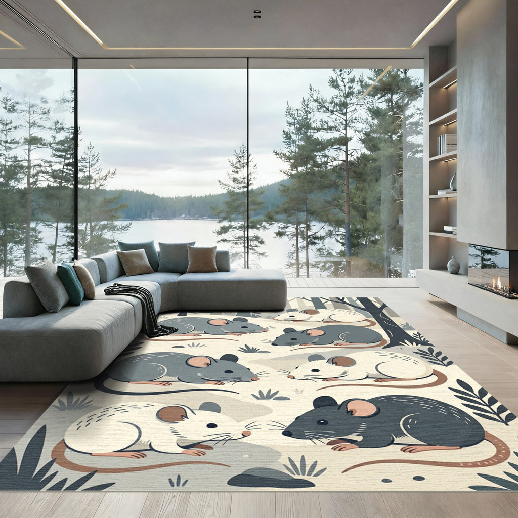 Whimsical Forest Mouse Woodland Illustration Rug