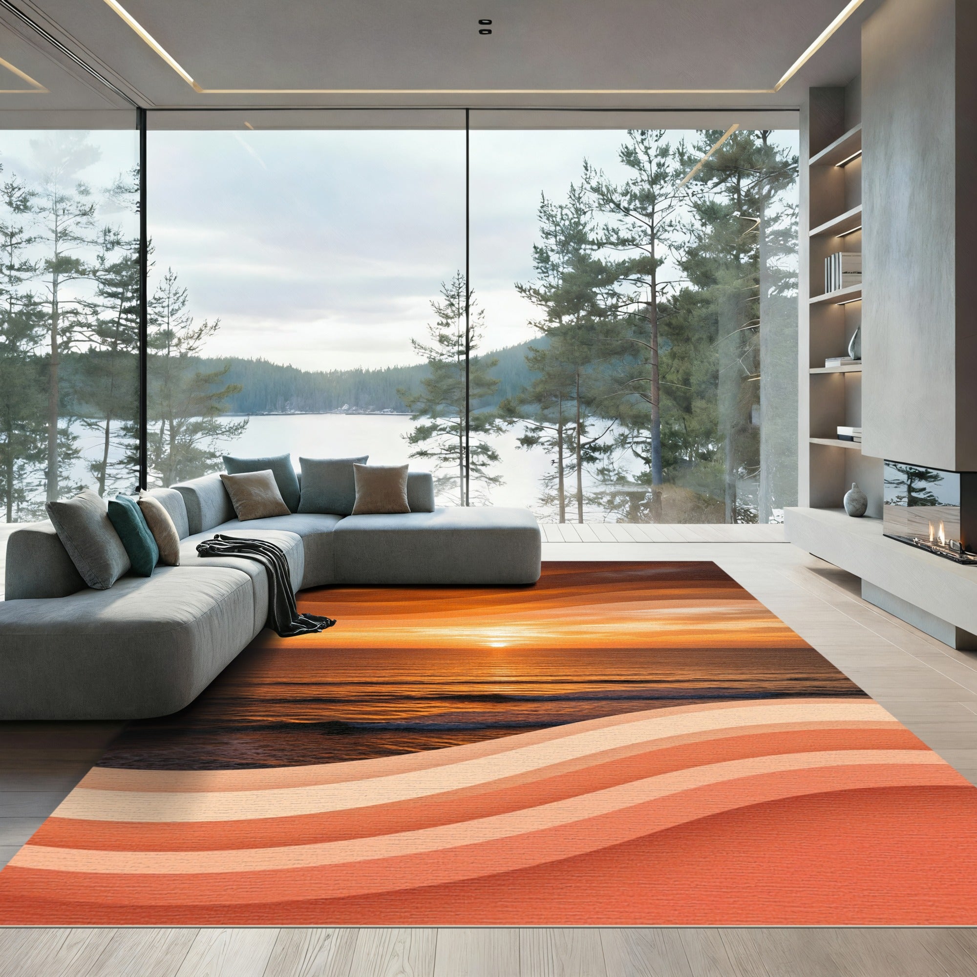 Sunset Ombre Layered Ocean Waves Rug