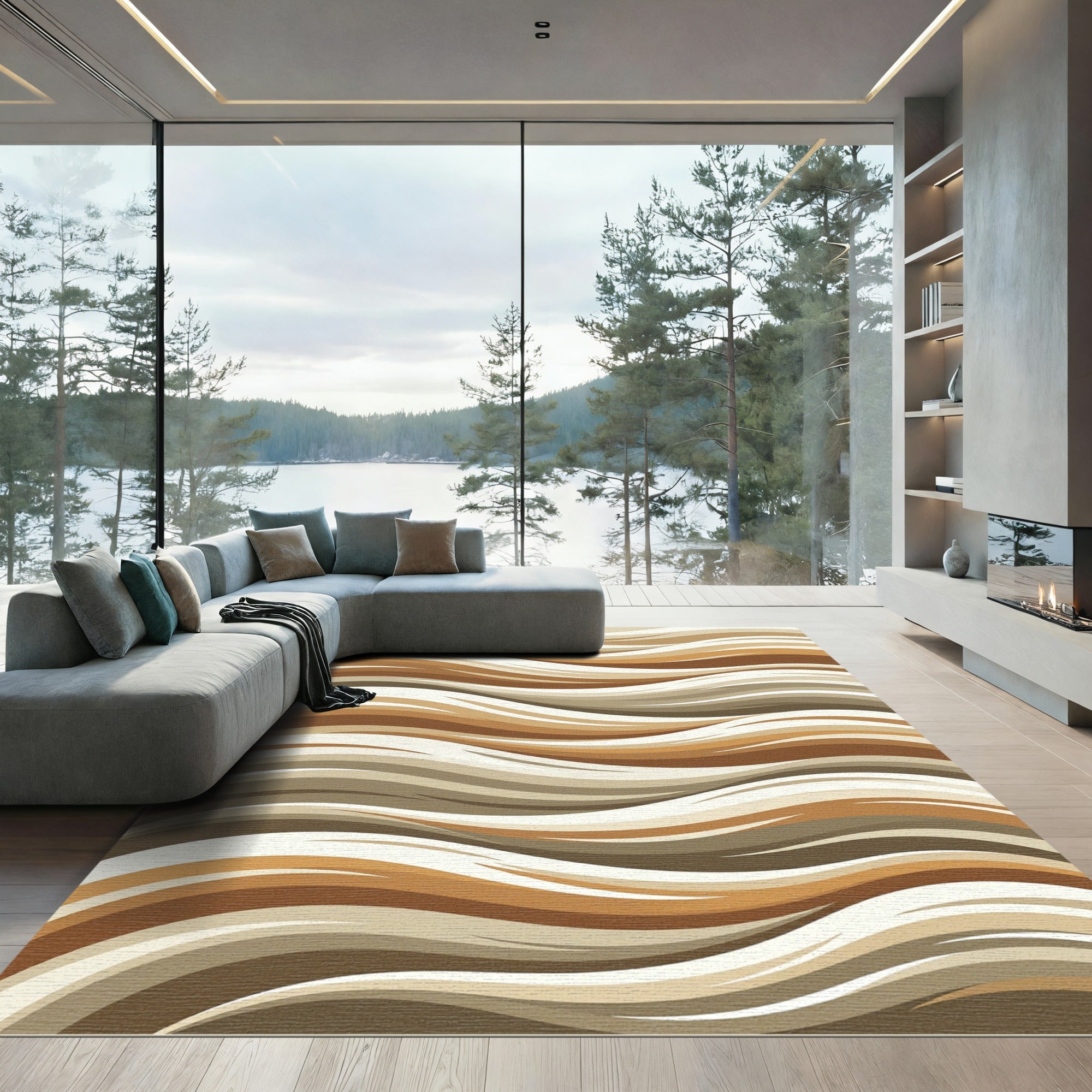 Earthy Tones Flowing Wave Rug