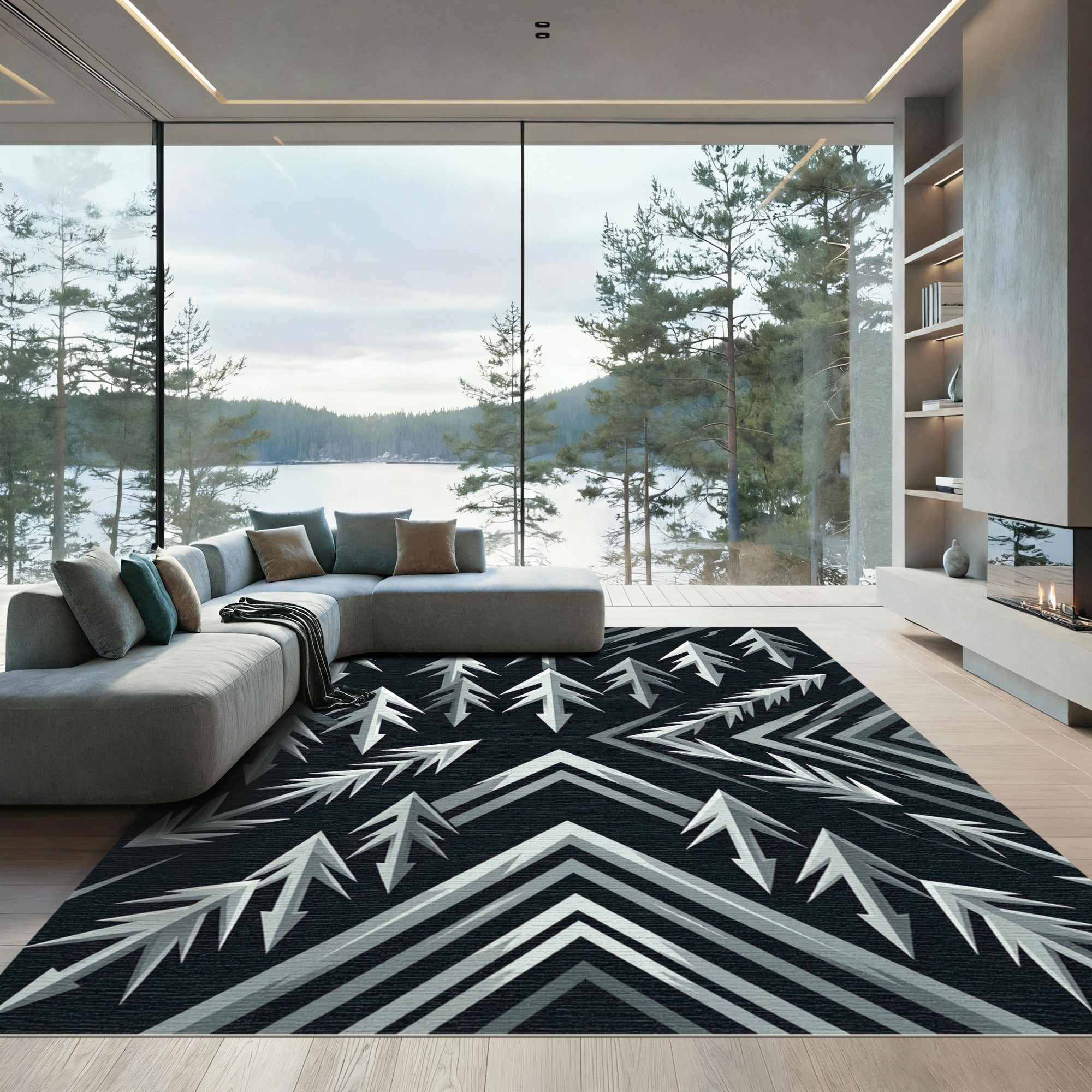 Geometric Silver Arrow Array Rug