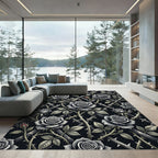 Gothic Black Rose Trellis Floral Rug