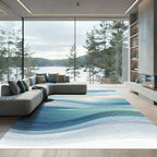 Oceanic Blue Wave Abstract Stripes Rug