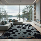 Grungy Black Splatter Metallic Surface Rug