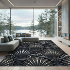 Metallic Seashell Monochrome Art Deco Wave Rug