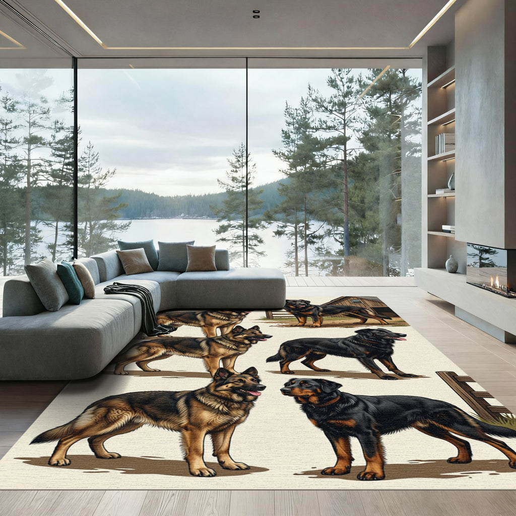 Pastoral German Shepherd Canine Collage Rug