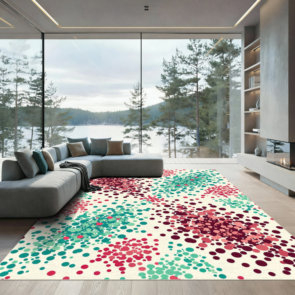Crimson Teal Scattered Bubble Clusters Rug