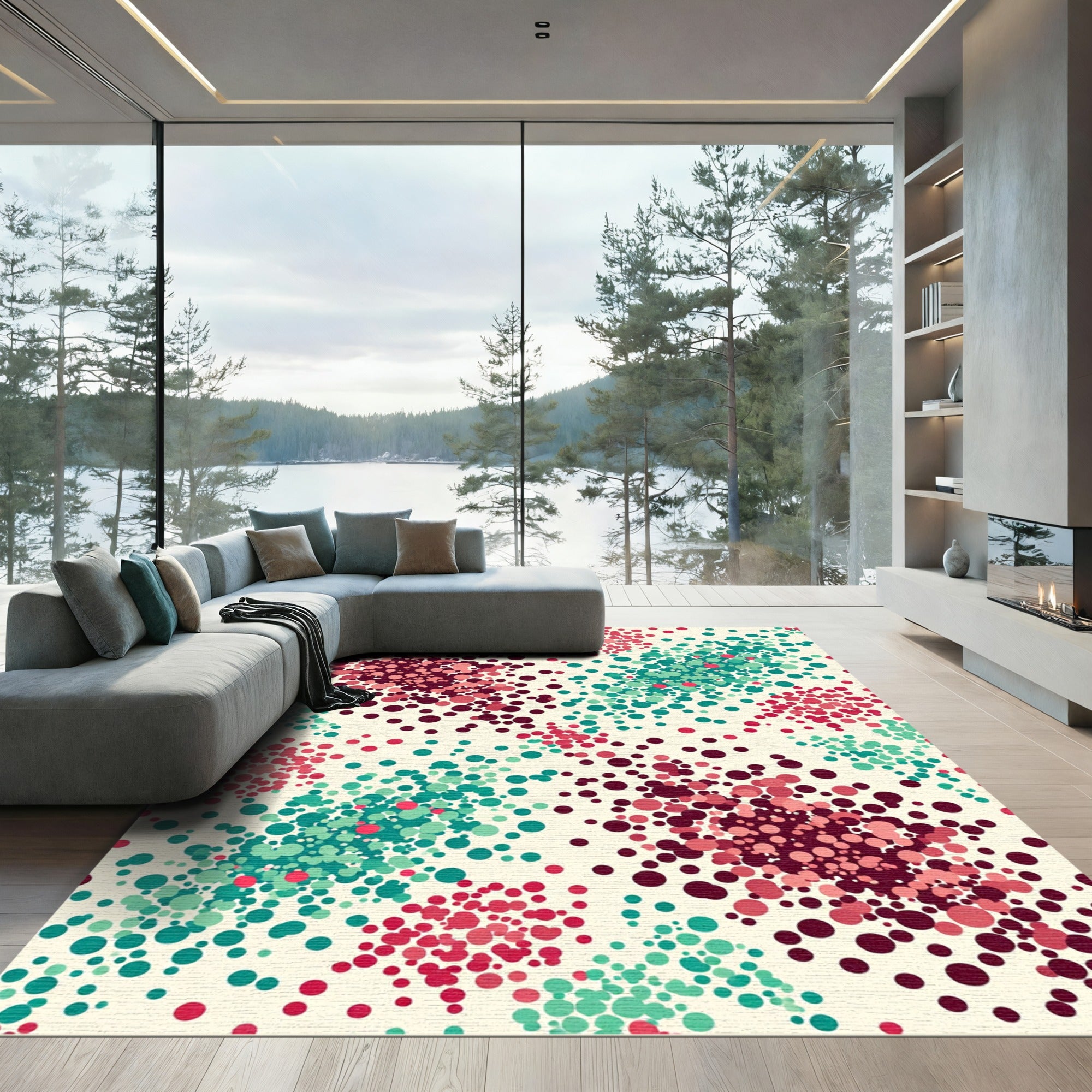 Crimson Teal Scattered Bubble Clusters Rug