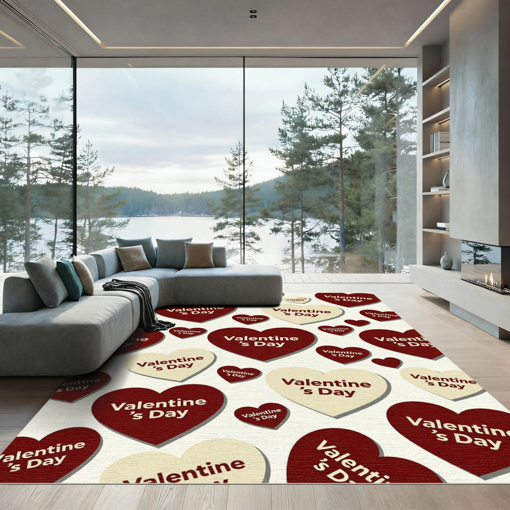 Burgundy and Cream Heart Valentine Rug
