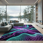 Neon Cybernetic Wave Interstellar Grid Rug