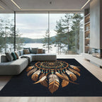 Ornate Dreamcatcher Teal Beaded Feather Accent Rug