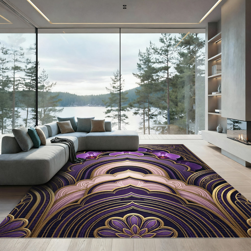 Orchid Bloom Royal Purple Golden Arch Rug