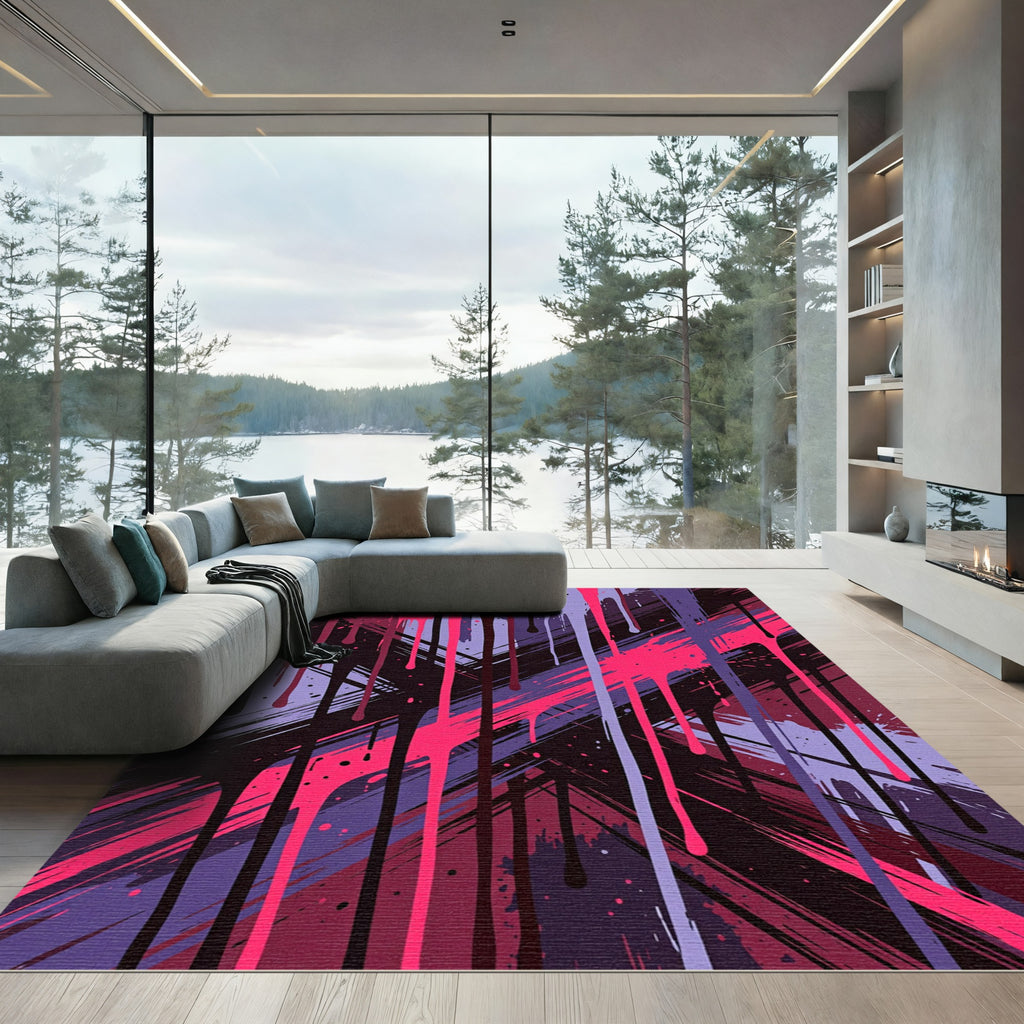 Vibrant Pink and Purple Abstract Drip Rug