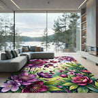 Vibrant Plum Blossom Garden Arrangement Rug