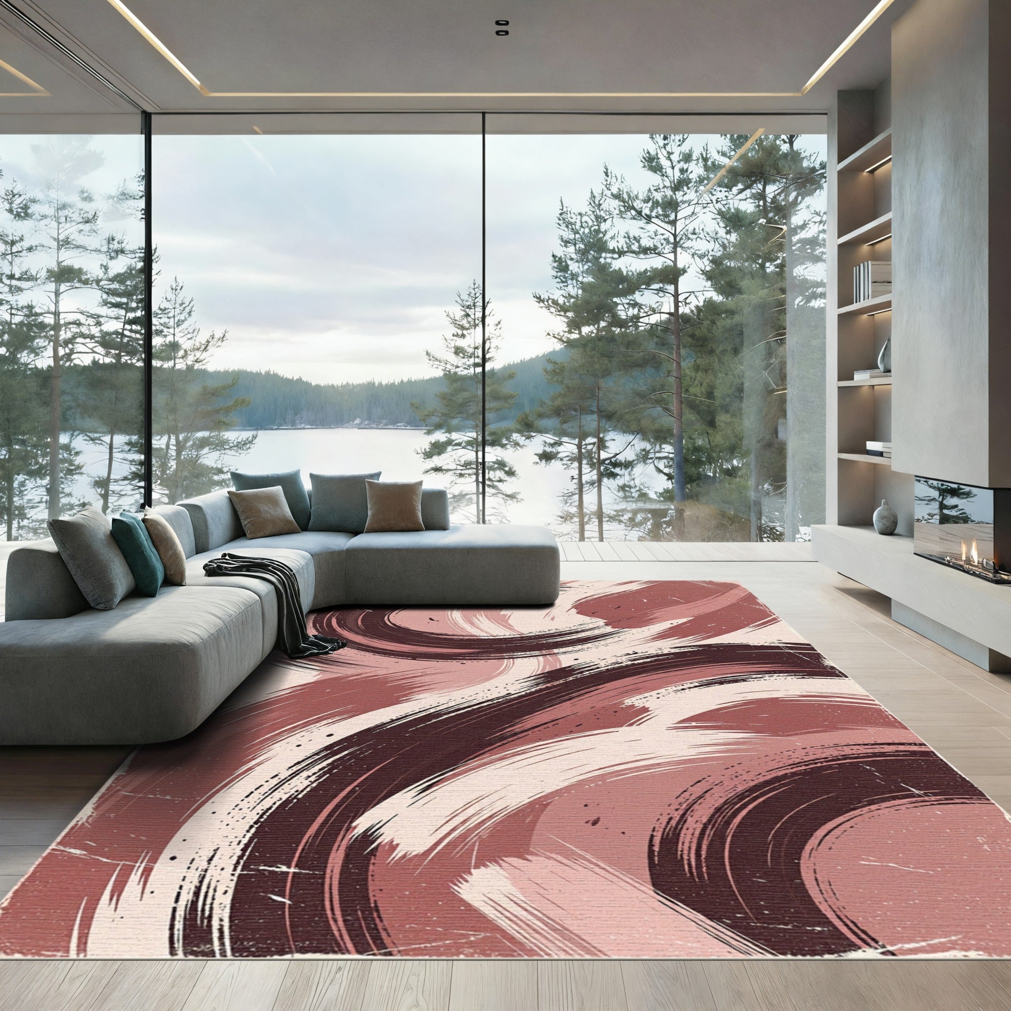 Earthy Swirl Brushstroke Artwork Rug