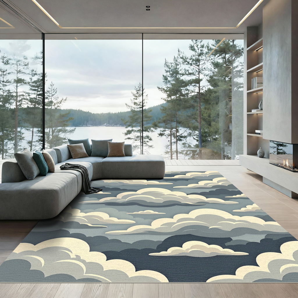 Dreamy Layered Cream and Slate Clouds Rug