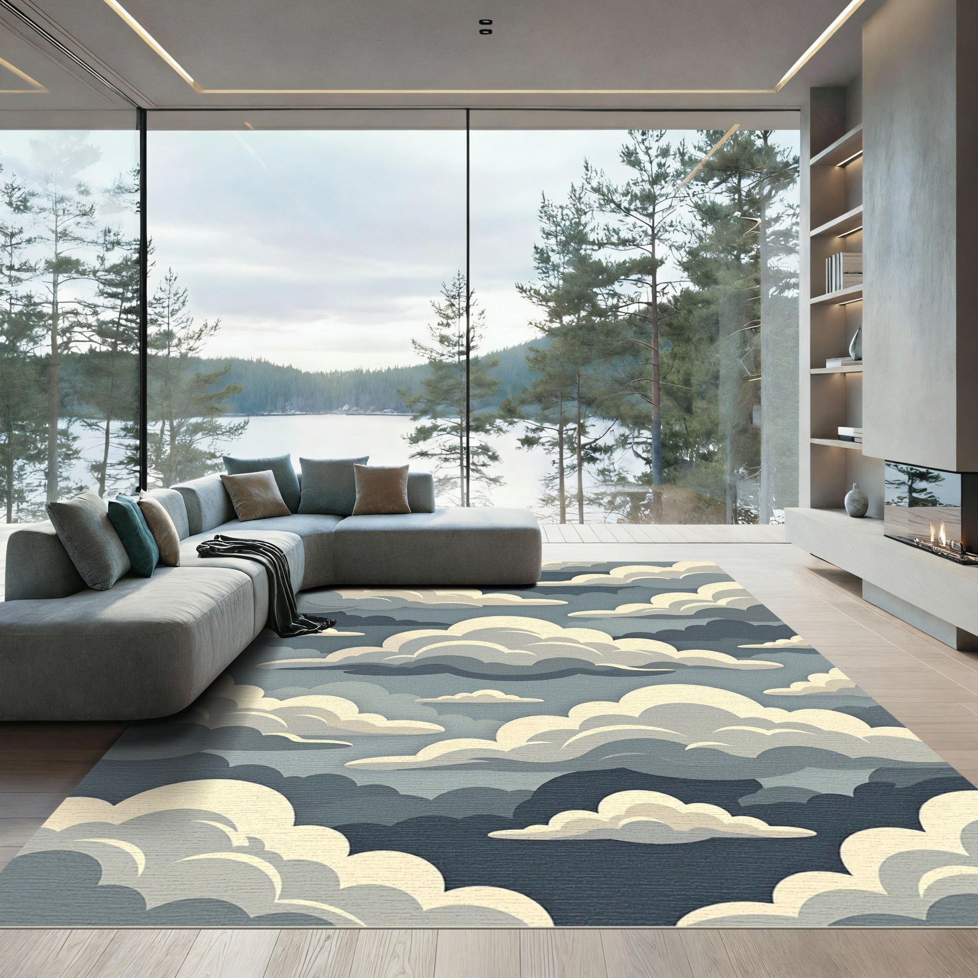 Dreamy Layered Cream and Slate Clouds Rug