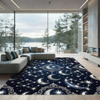 Celestial Silver Crescent Moon Starry Night Rug