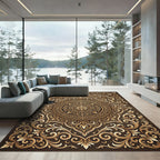 Ornate Gold Floral Medallion Scroll Rug