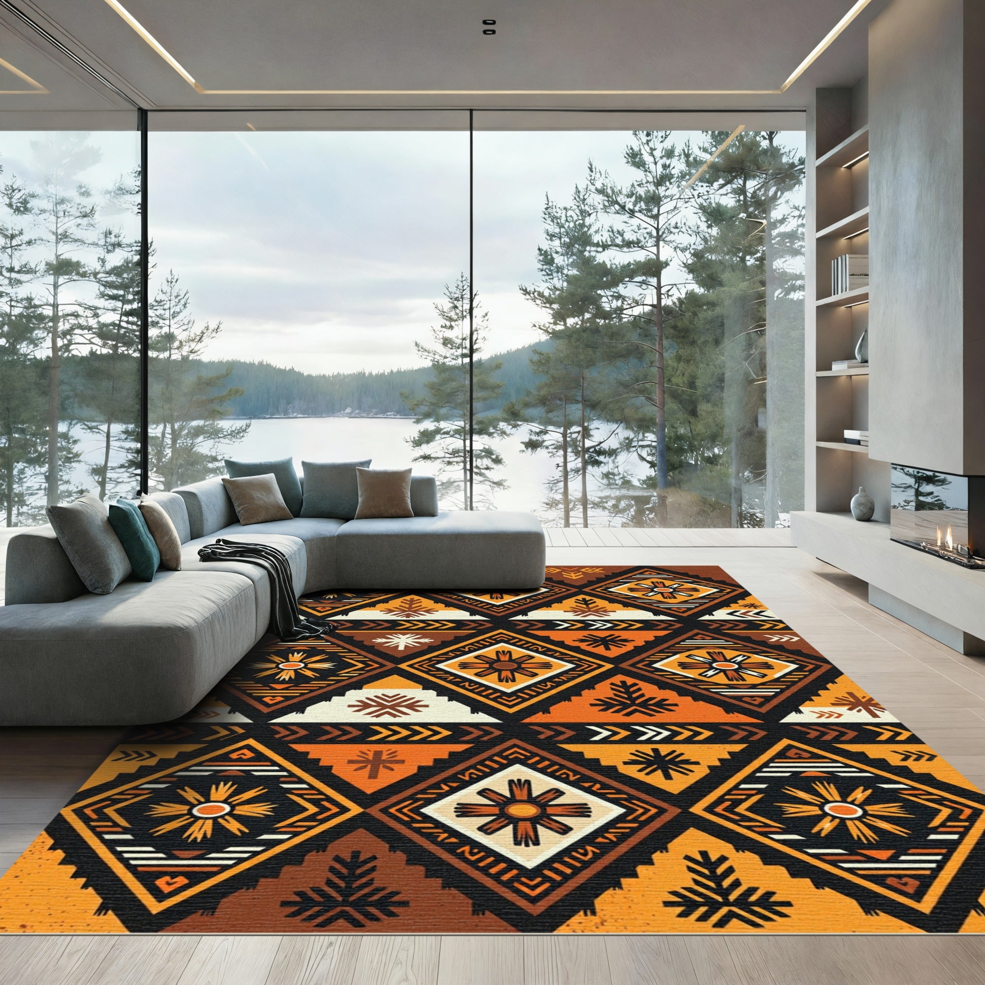 Warm Earthy Tones Diamond Sunburst Rug