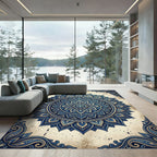 Intricate Navy Blue Lotus Mandala Rug