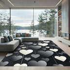 Modern Monochrome Hanging Heart Composition Rug
