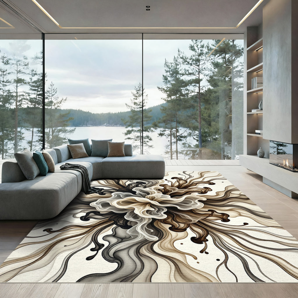 Abstract Monochrome Swirl Fluid Flow Rug