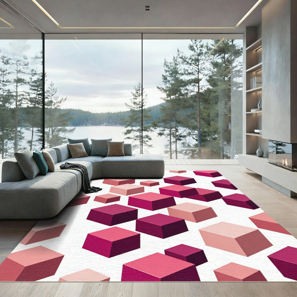Pink Graduated Isometric Cubes Rug