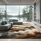 Abstract Sepia Mountain Mist Landscape Rug