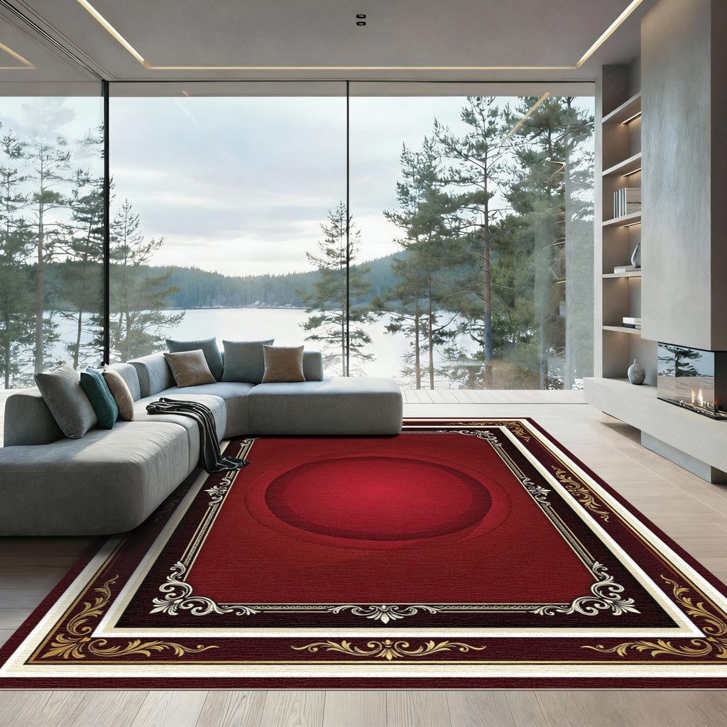 Ornate Red Gold Border Rug