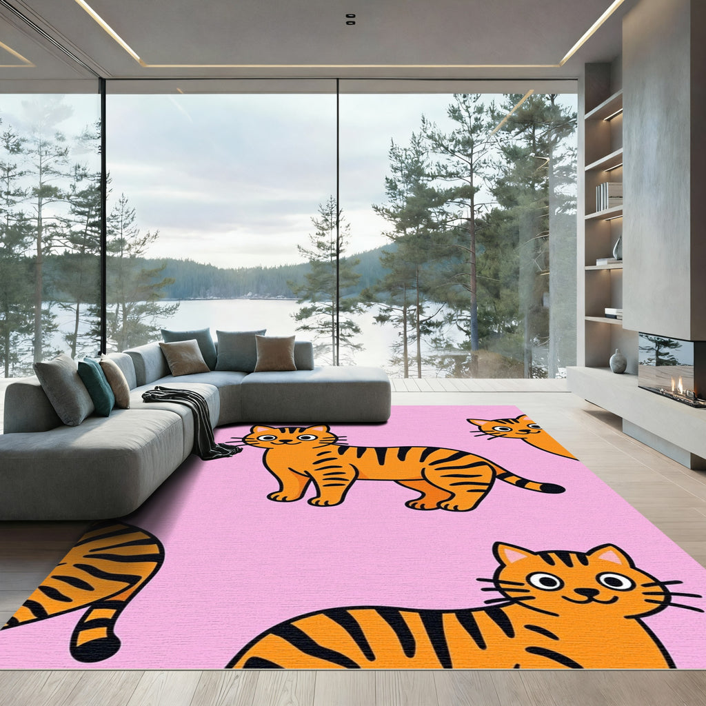 Cute Orange Tiger Cat Pattern Rug