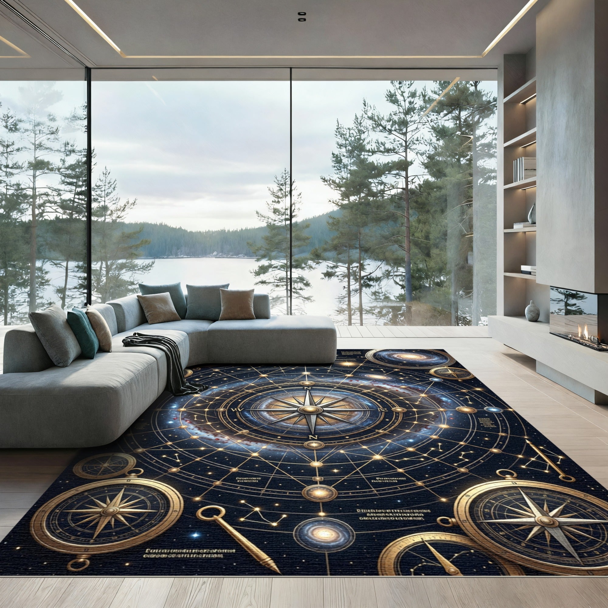 Celestial Gold Navigation Starry Abyss Rug