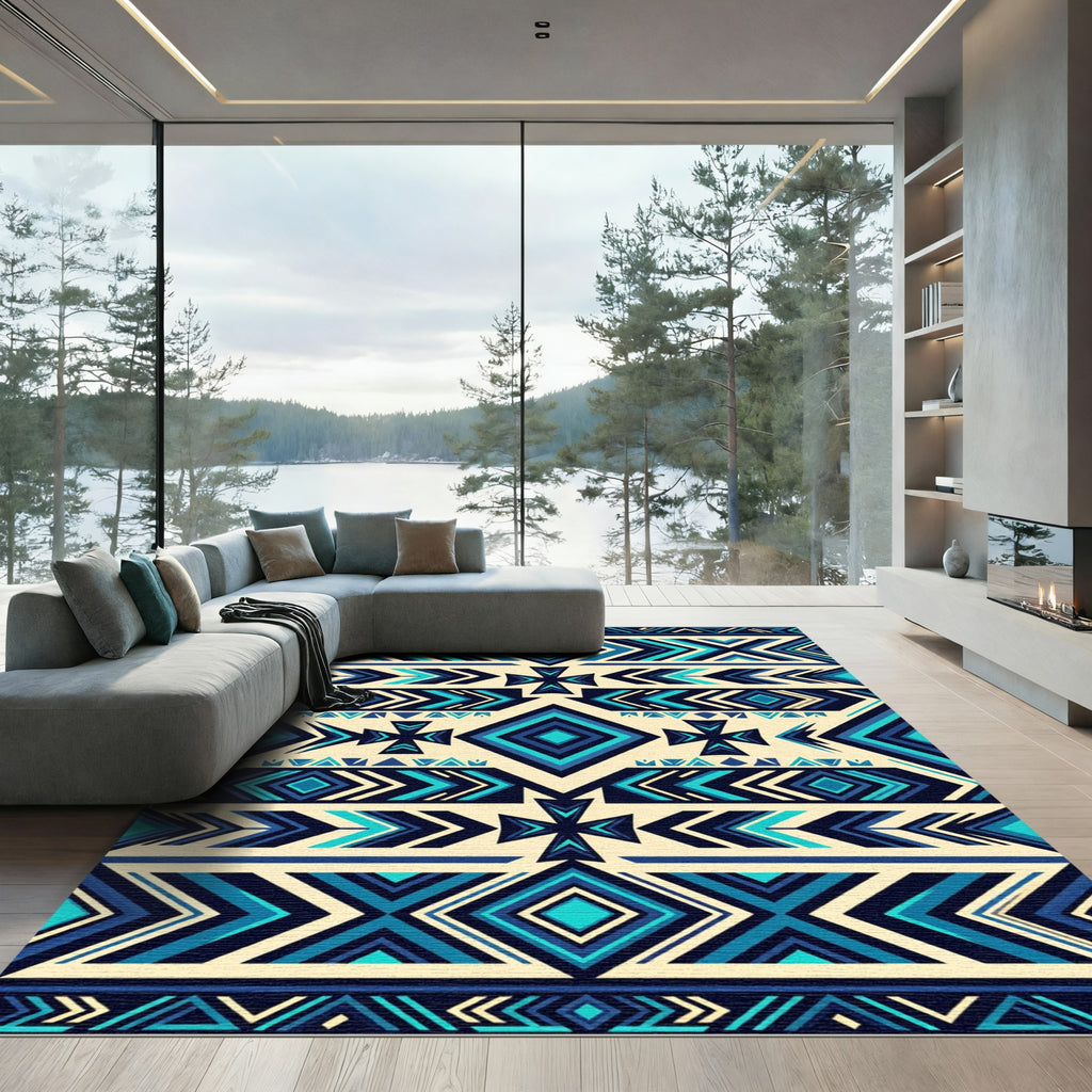 Nautical Blue Geometric Arrow Rug