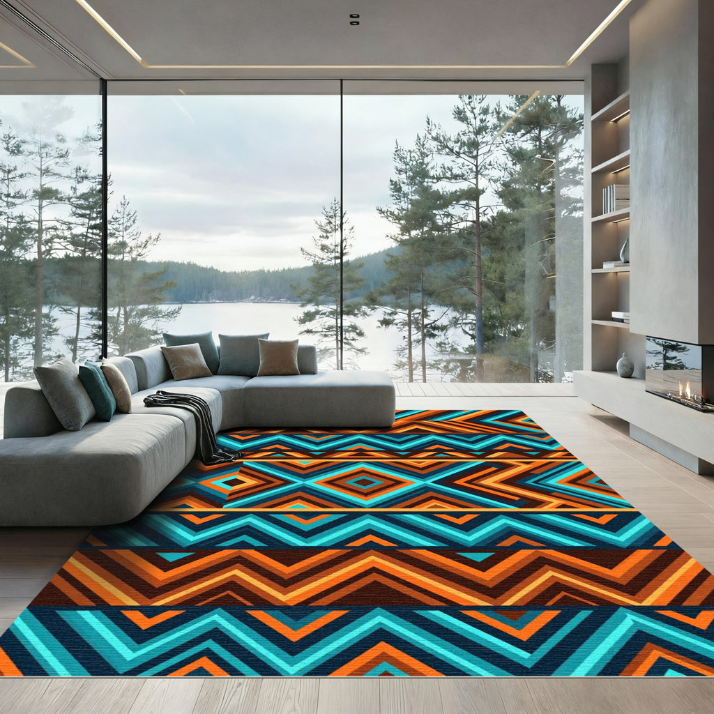 Aztec Inspired Geometric Chevron Stripes Rug