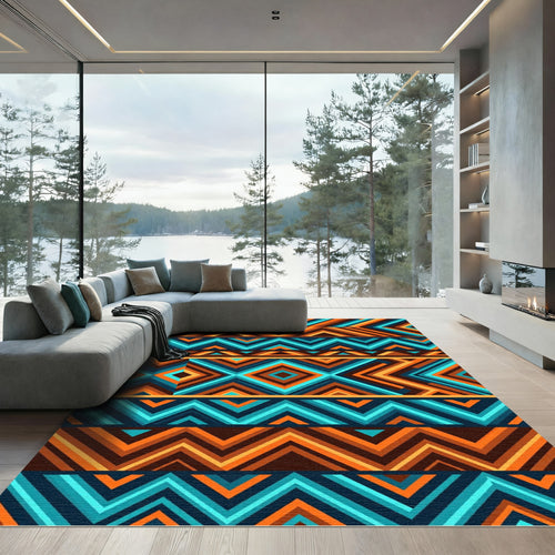 Aztec Inspired Geometric Chevron Stripes Rug