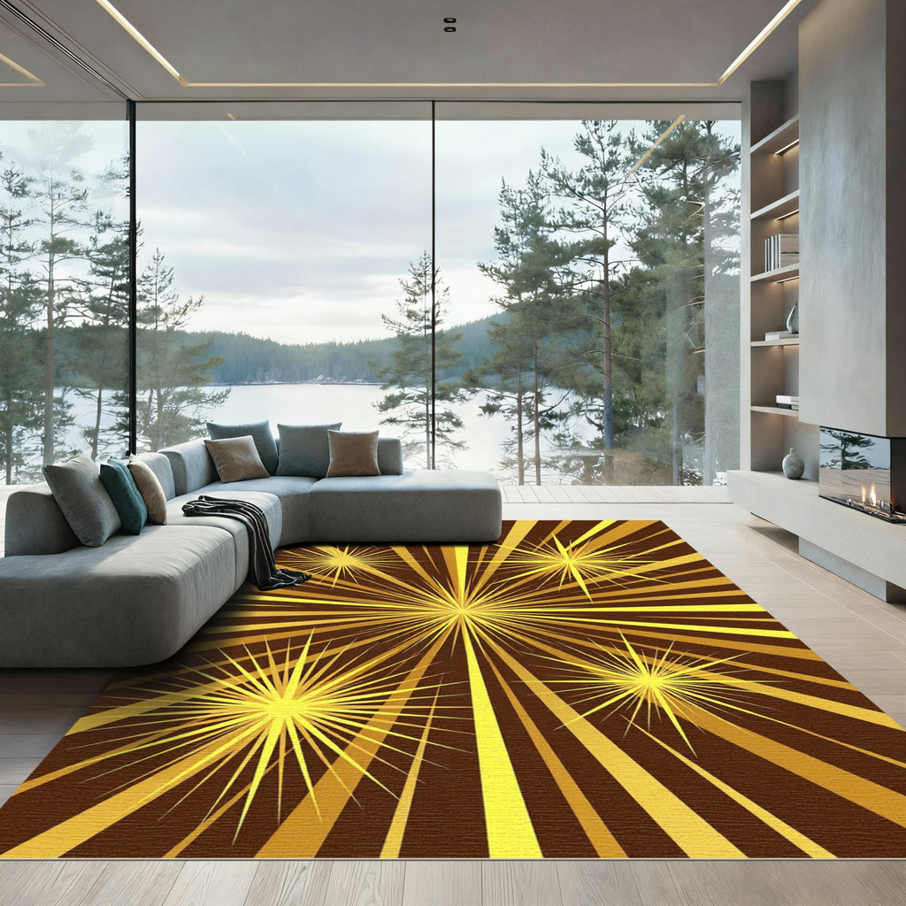 Radiant Golden Starburst Sunbeam Art Rug